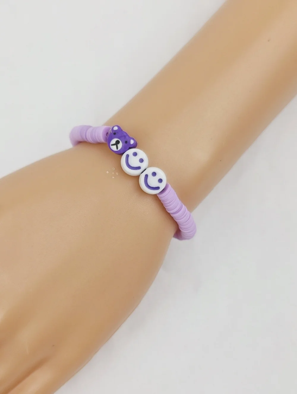 Handmade Clay Bead Smiley Face Bear Bracelet